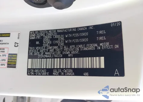 2020 Lexus Rx 350 z USA, uszkodzony, nr VIN 2T2HZMAA0LC166208